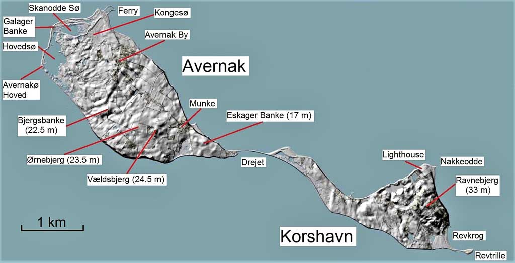 Skyggekort Avernakø. Geopark Det Sydfynske Øhav